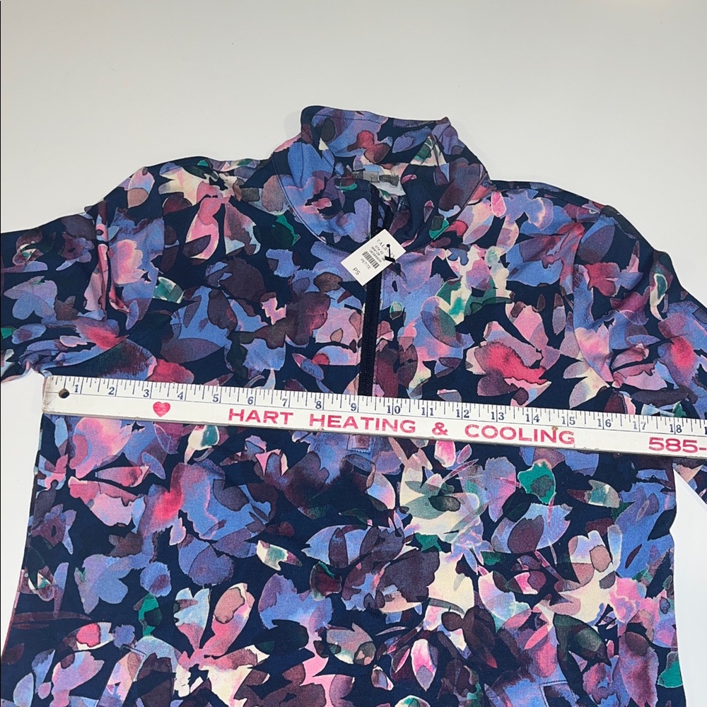 NWT Talbots Navy and Pink Floral Quarter-Zip Pullover. Size Petite Small - Picture 15 of 15